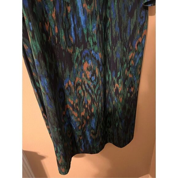 Liz Claiborne Size 2X Long Sleeve Faux Wrap Sheath Dress Blue Peacock Ikat Print - Picture 5 of 15